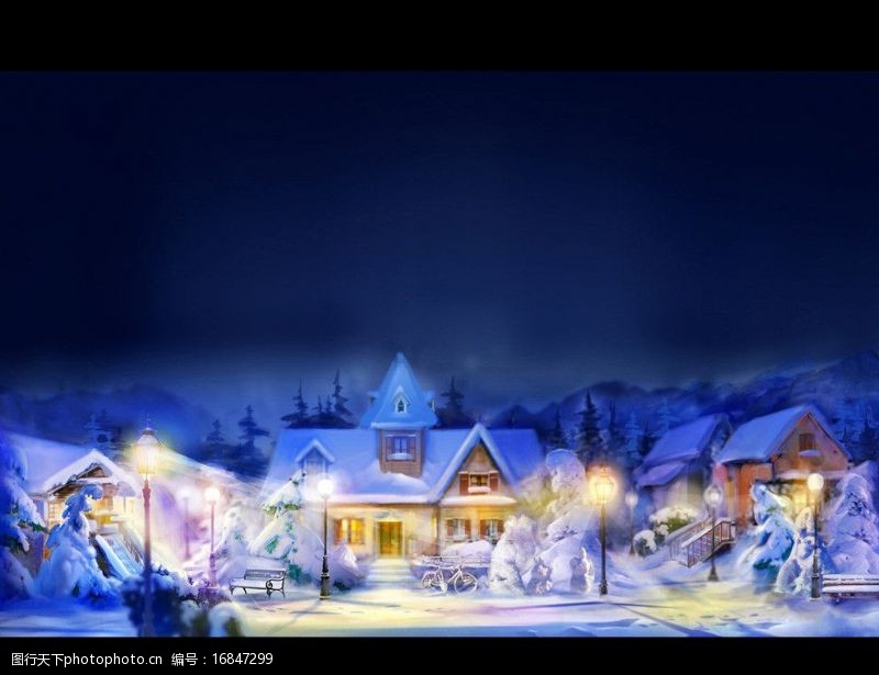 圣诞夜雪景图片免费下载 圣诞夜雪景素材 圣诞夜雪景模板 图行天下素材网
