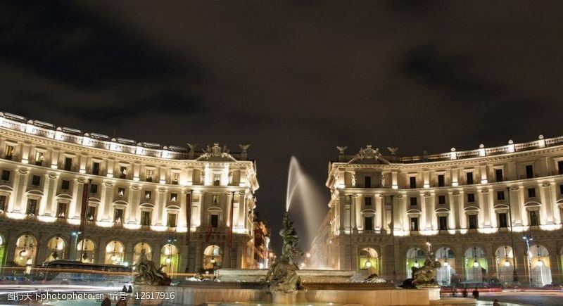 喷泉灯光罗马中央广场古建筑图片