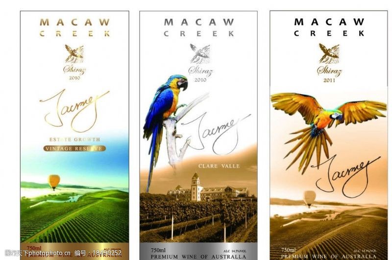 澳洲红酒瓶贴标签葡萄种植园系列鹦鹉图片
