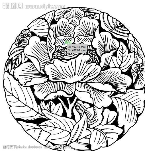 圆形图案花卉系列吉祥纹样牡丹花图片
