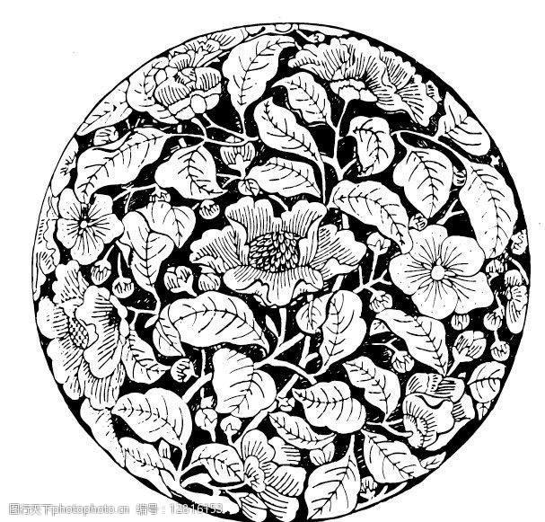 圆形图案花卉系列吉祥纹样茶花图片