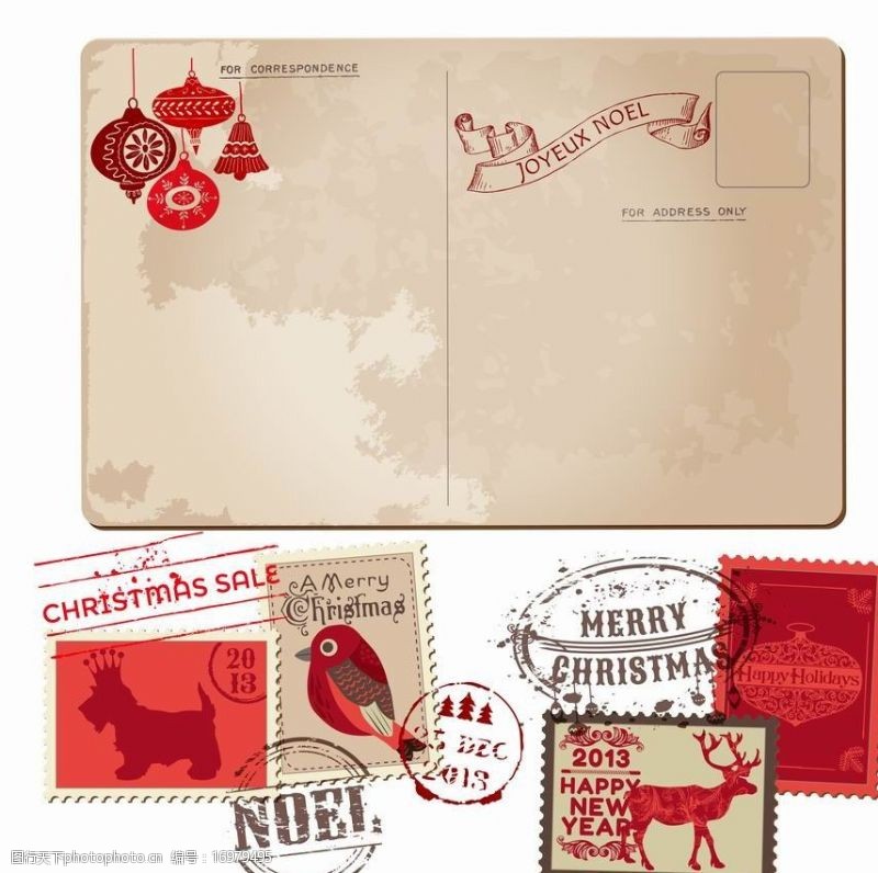 时尚邮票圣诞邮票邮戳圣诞明信片图片