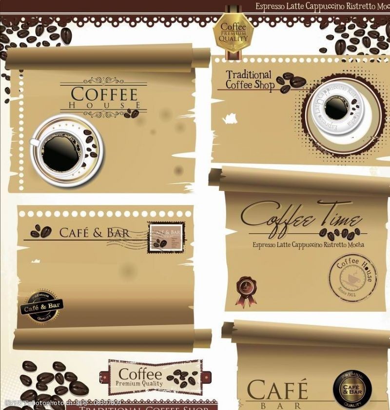 时尚邮票贴纸卷纸咖啡背景咖啡邮票邮戳图片