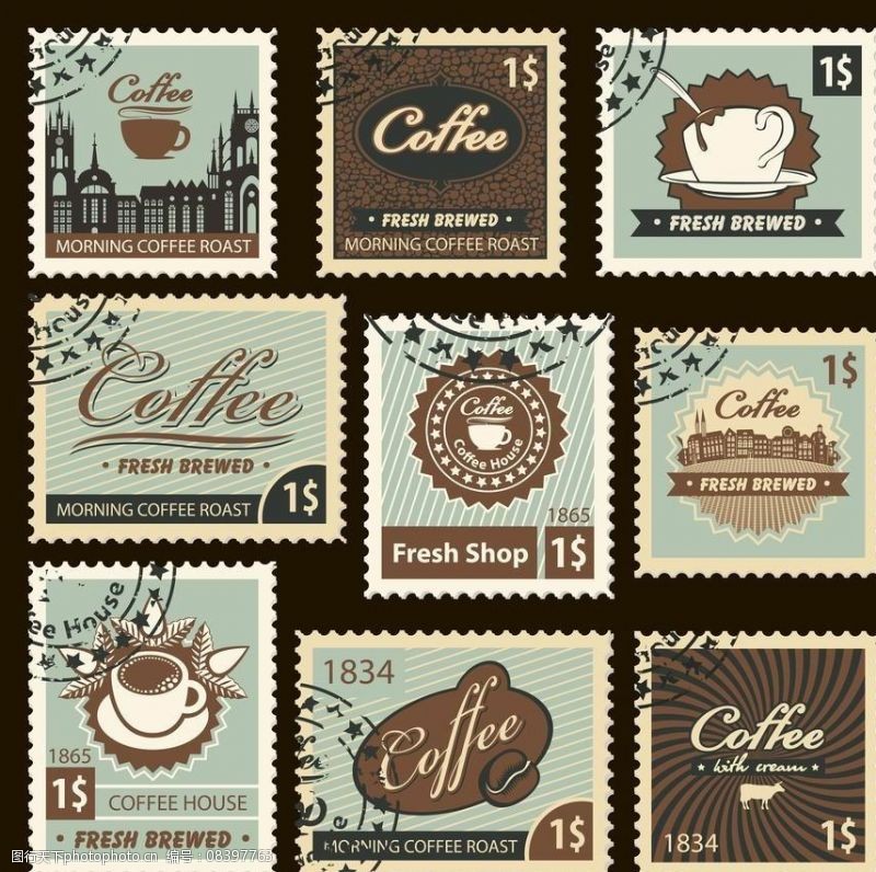 时尚邮票贴纸咖啡邮票图片