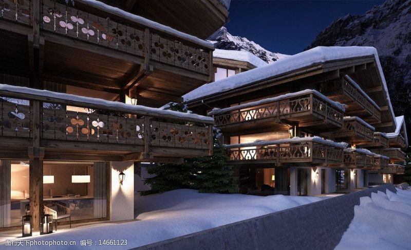 瑞士风光瑞士旅游度假胜地酒店雪景图片