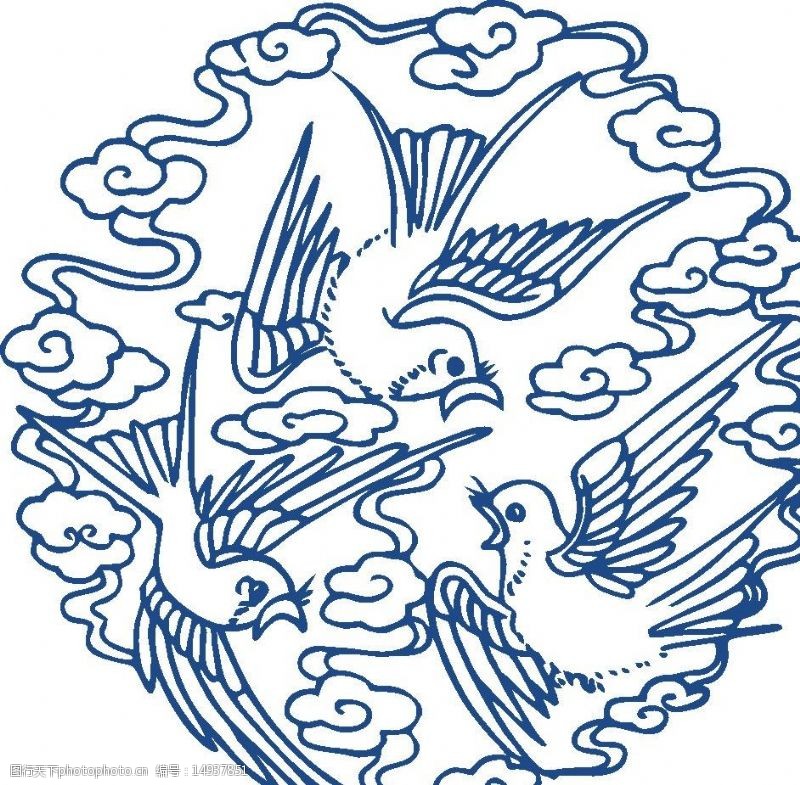 青花瓷花纹鸟纹图案图片