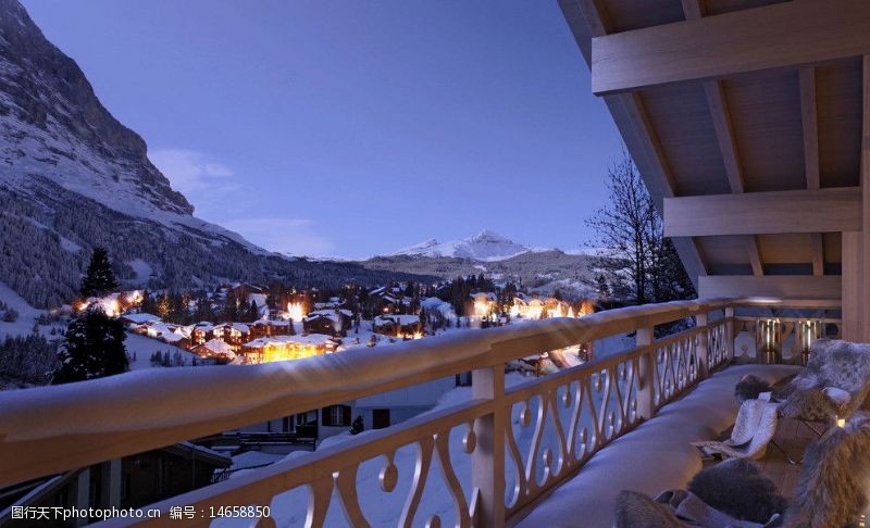 瑞士风光瑞士旅游度假胜地酒店雪景图片
