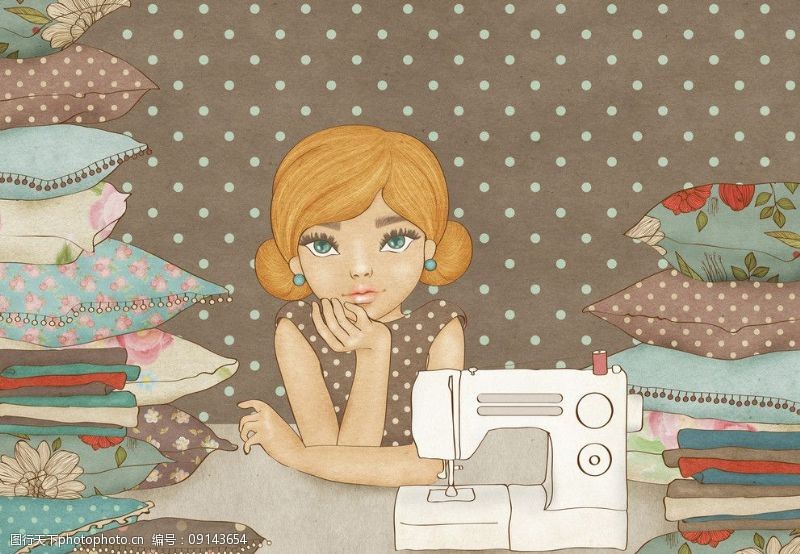 缝纫机设计女孩图片