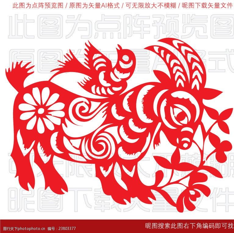 传统文化图案花纹羊吃草剪纸