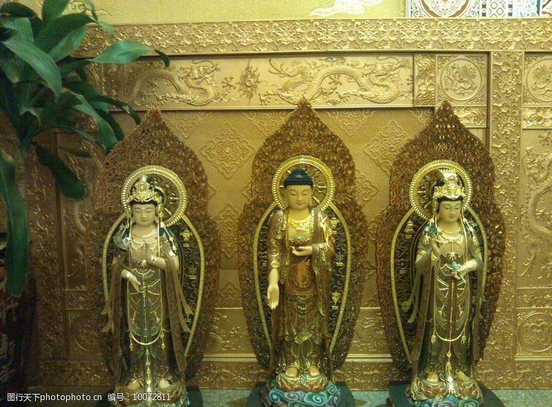 观音像金顶家中佛堂西方三圣雕像图片