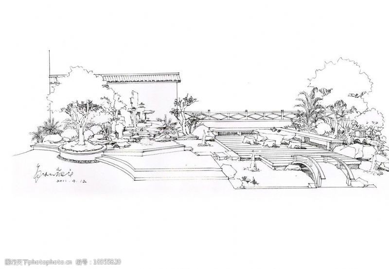 木平台私家花园手绘图片