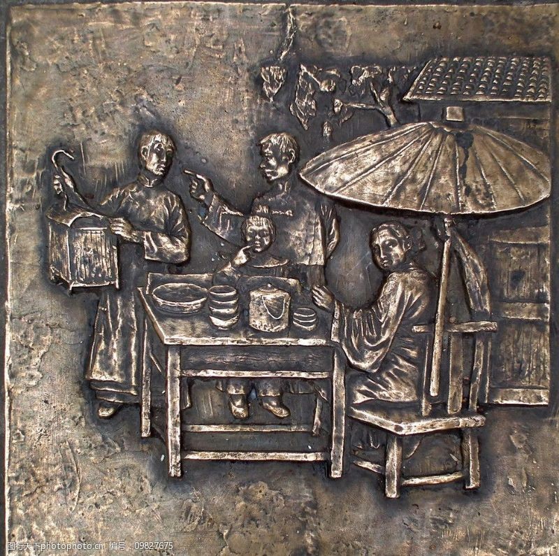 宜昌茶步行街艺术地面浮雕茶水摊图片