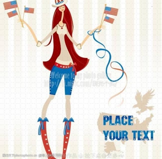 美国国旗模板下载卡通女人图片