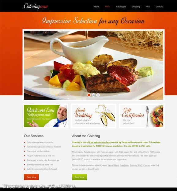 橙色英文餐厅网站图片