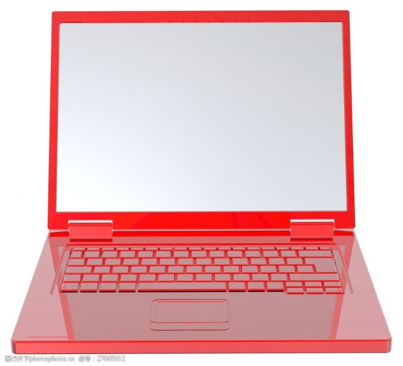 红色的笔记本电脑孤立在白色