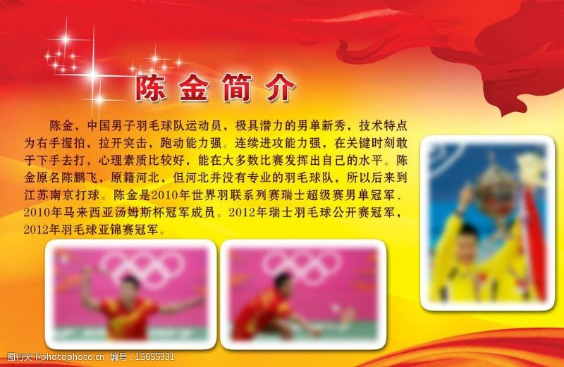 羽毛球拍运动员陈金简介展板图片