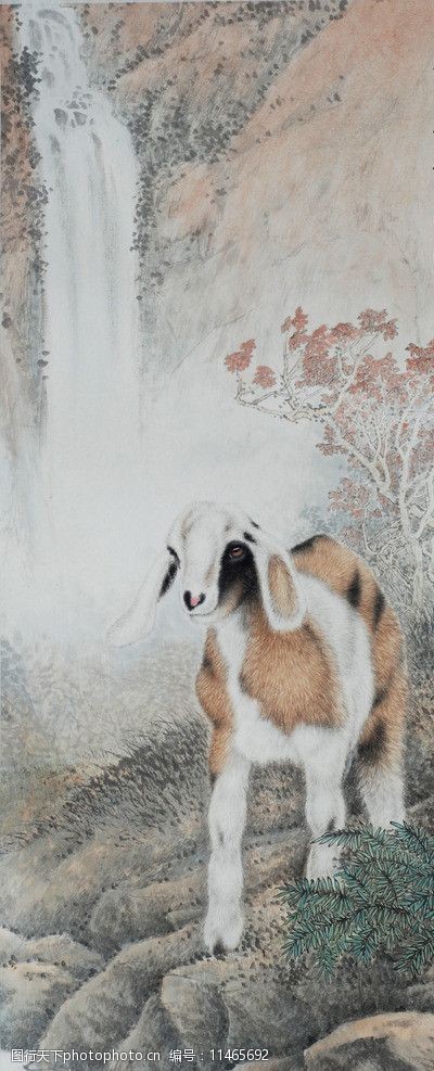 虎王工笔画羊羔图片