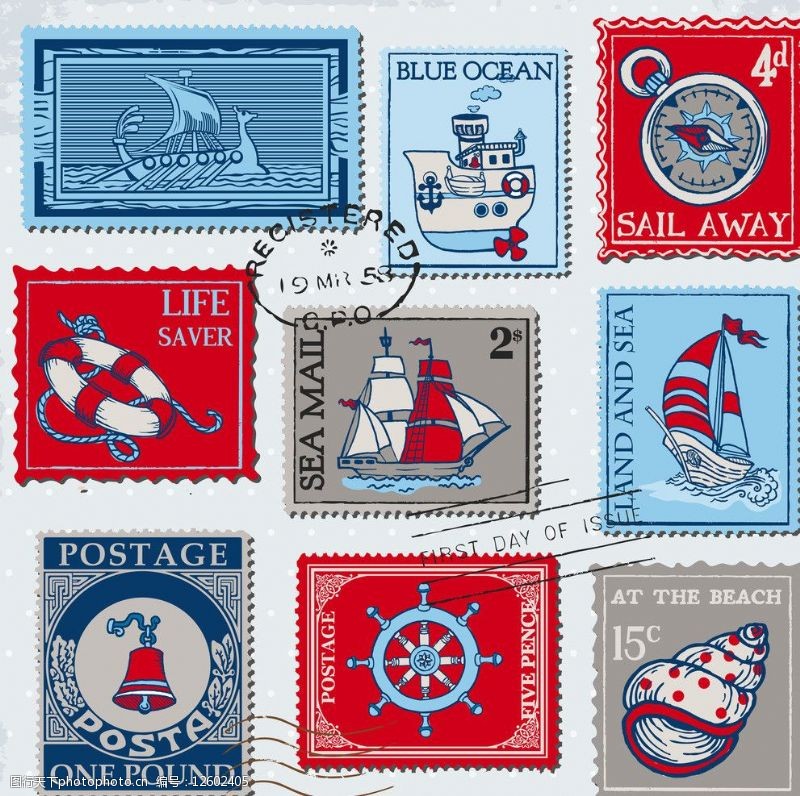时尚邮票贴纸航海探险标签贴纸图片