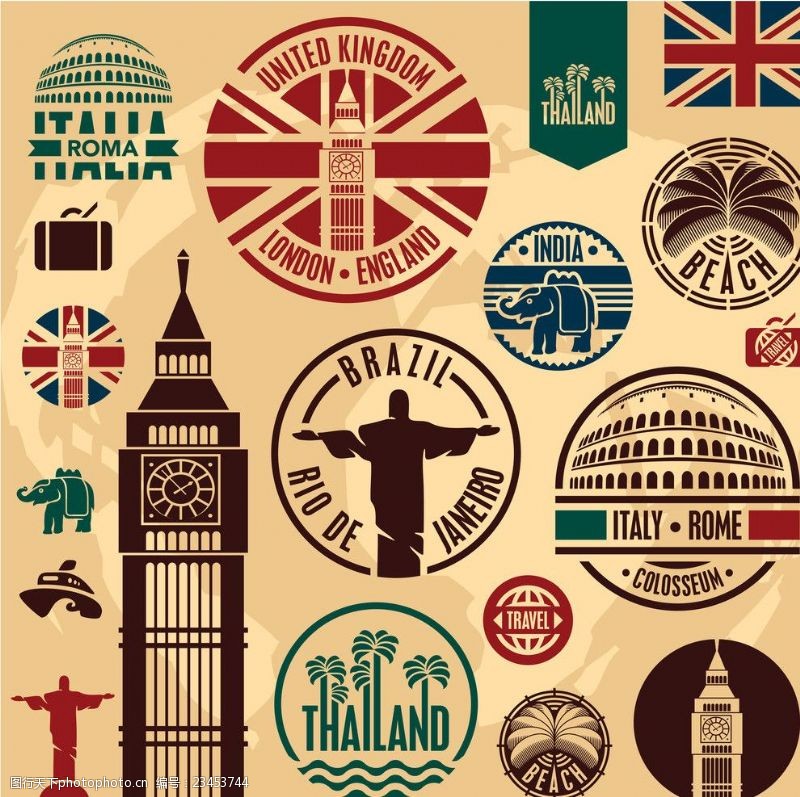 时尚邮票世界各国标志印章邮戳