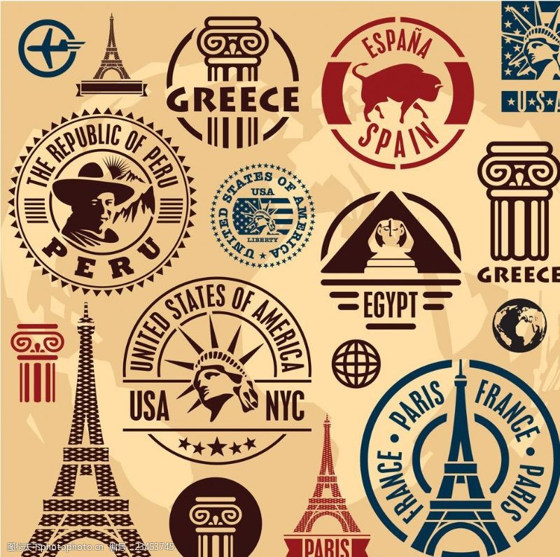 时尚邮票世界各国标志印章邮戳