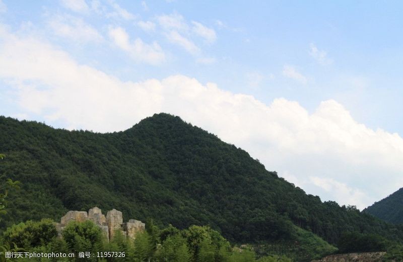 欢乐谷远景蓝天白云山脉风景图图片