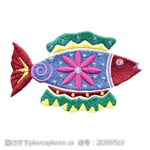 绣花动物鱼色彩吉祥免费素材