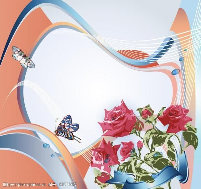 婚庆主题模板下载动感线条玫瑰蝴蝶图片