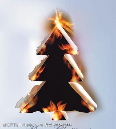 矢量花边的圣诞燃烧的火焰圣诞树图片