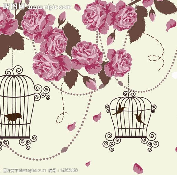 花边图片免费下载浪漫玫瑰花鸟装饰设计图片