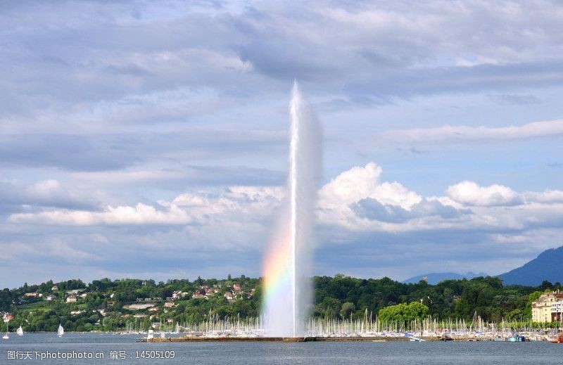 瑞士风光日内瓦湖喷泉图片