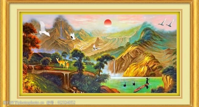世外桃园模板下载风景油画漂亮的山水油画图片