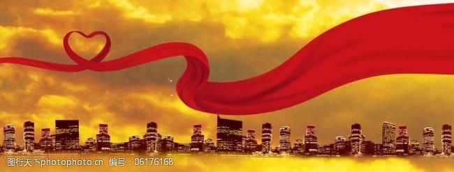 黄昏城市免费下载天空下的红丝带图片