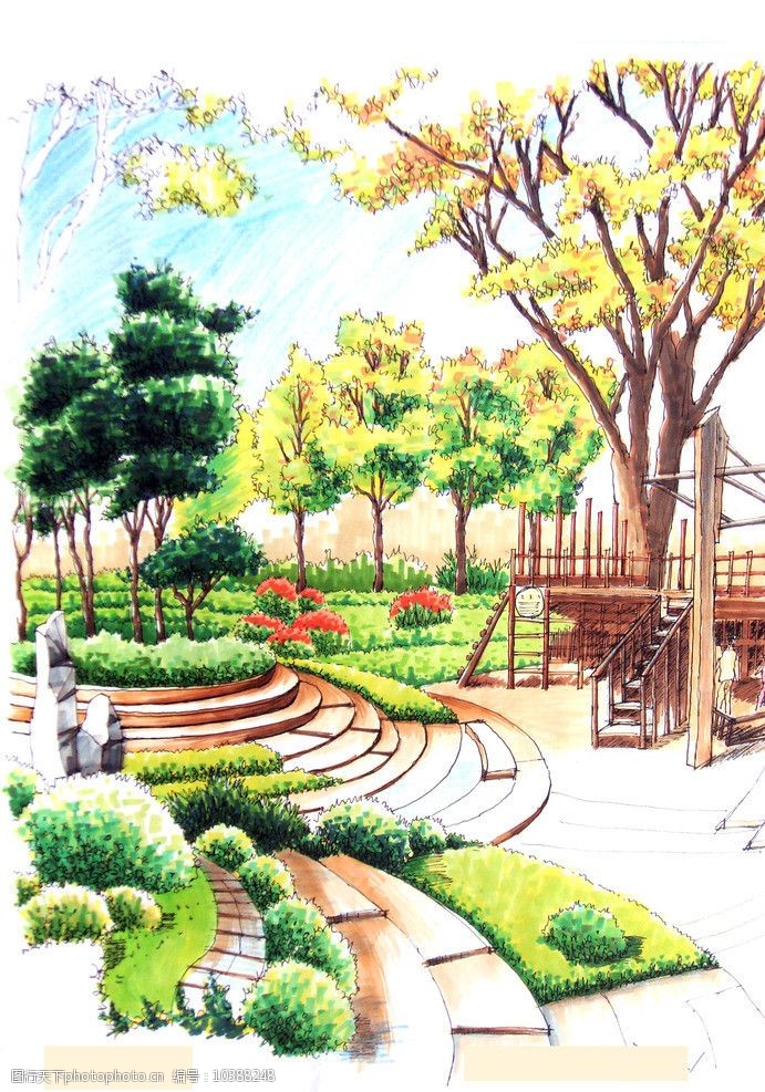木平台手绘景观图片